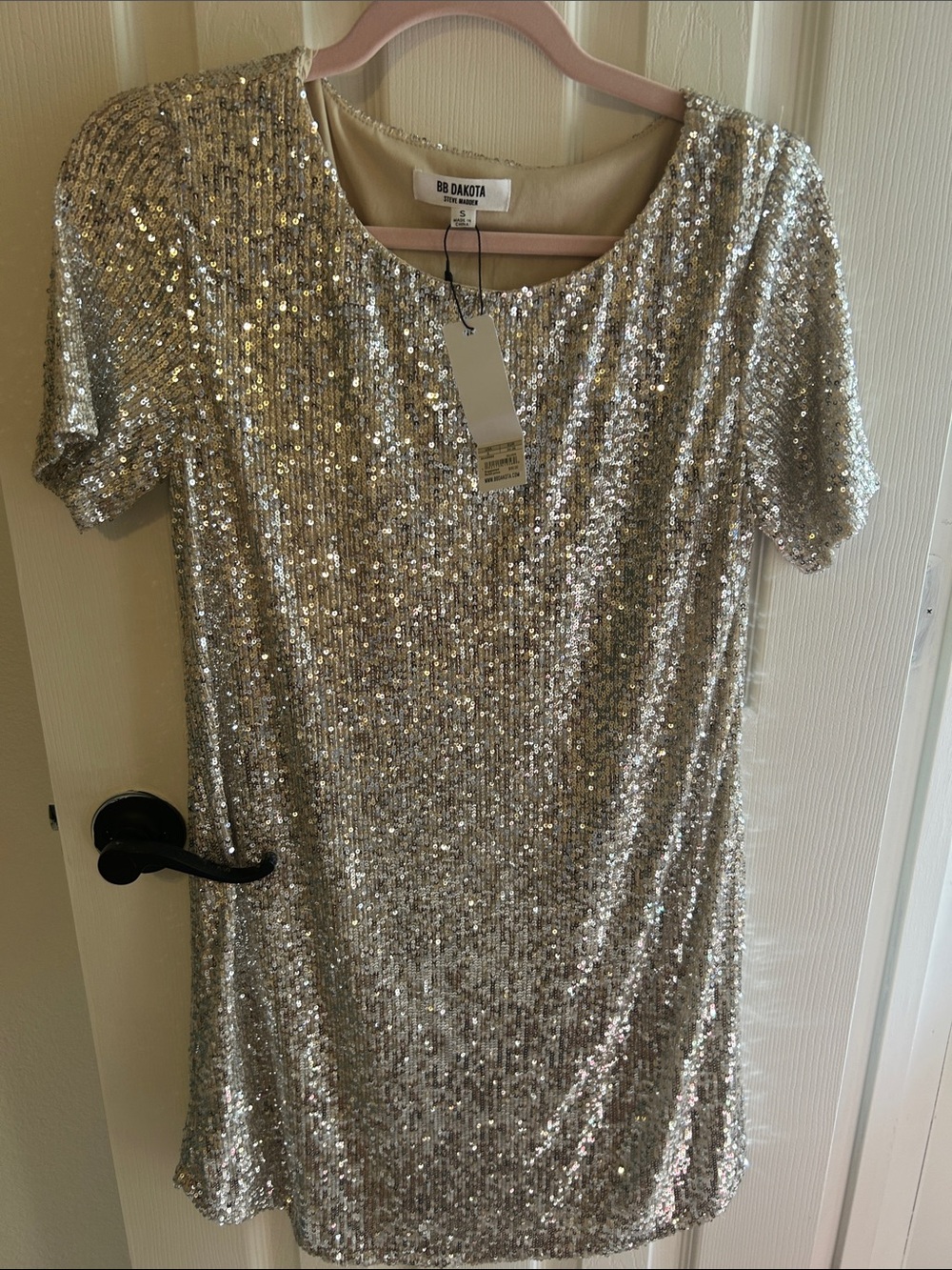 BB Dakota Silver Sequin Short Sleeve Mini Dress
